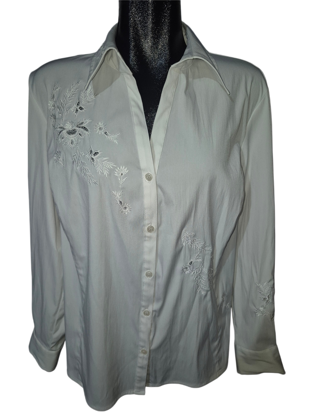 Classic White Embroidered Button-Front Women's Shirt